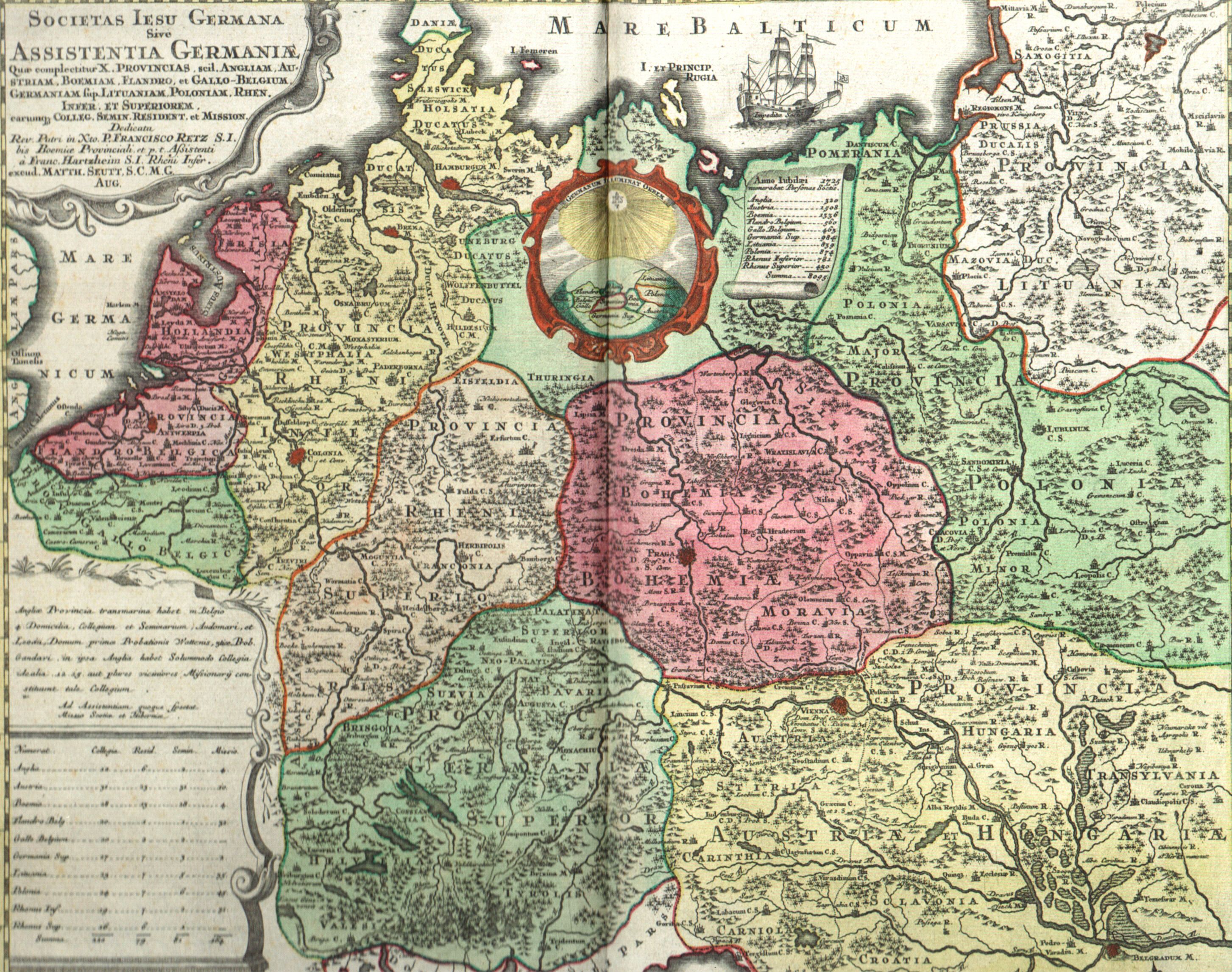 A német asszisztencia rendtartományainak térképe (1725)