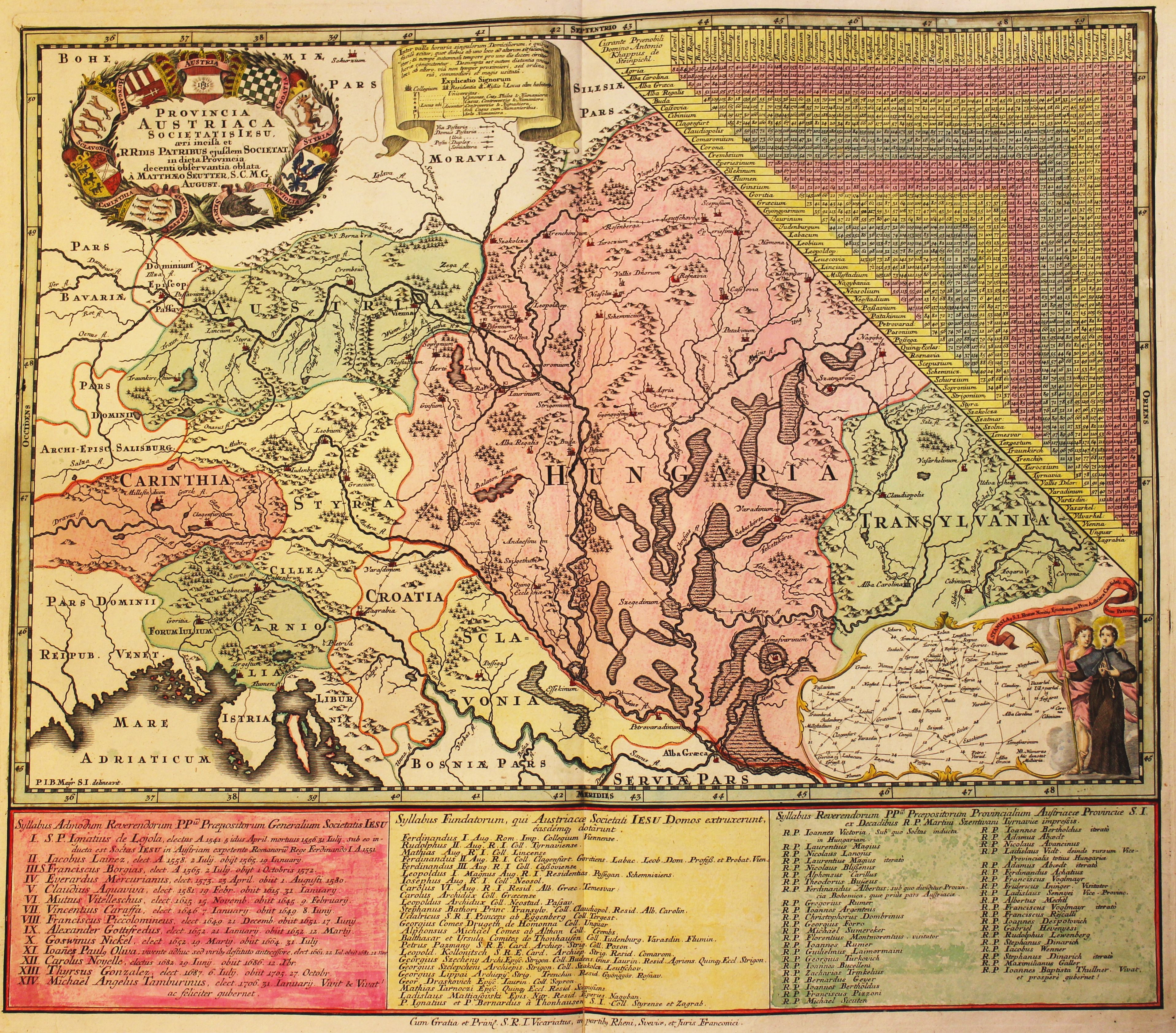 Georg Matthäus Seutter: Provincia Austriaca Societatis Iesu, színezett térkép