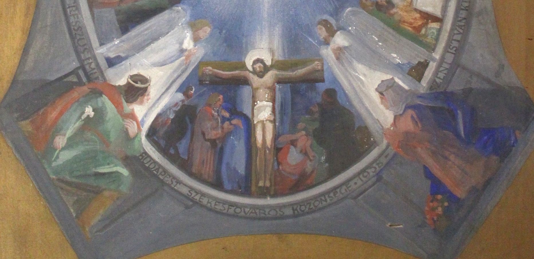 Szent Imre és Szent Erzsébet a Keresztfa alatt. Jeges Ernő freskótervének részlete