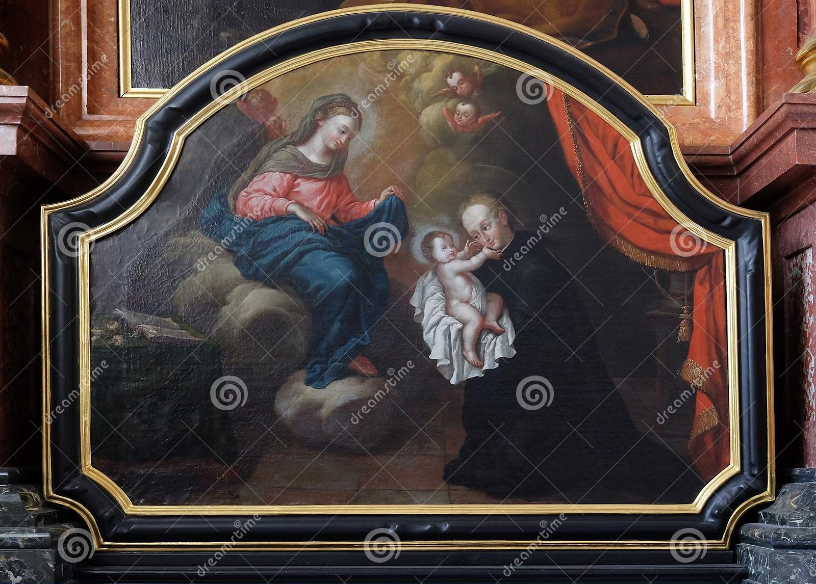 A jezsuita Kosztka Szent Szaniszló átveszi az újszülött Jézust Szent Anyjától - Xavéri Szent Ferenc templom, Luzern, Svájc